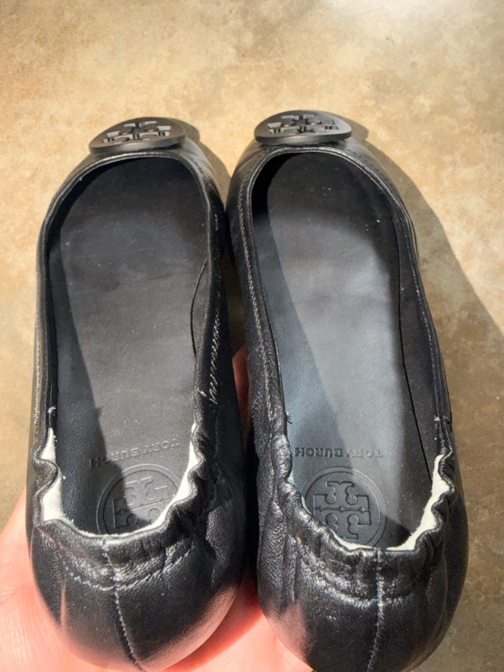 Tory Burch Reva Black Leather Ballet Flats Black Logo Medallion - Size 6.5 - Picture 5 of 11